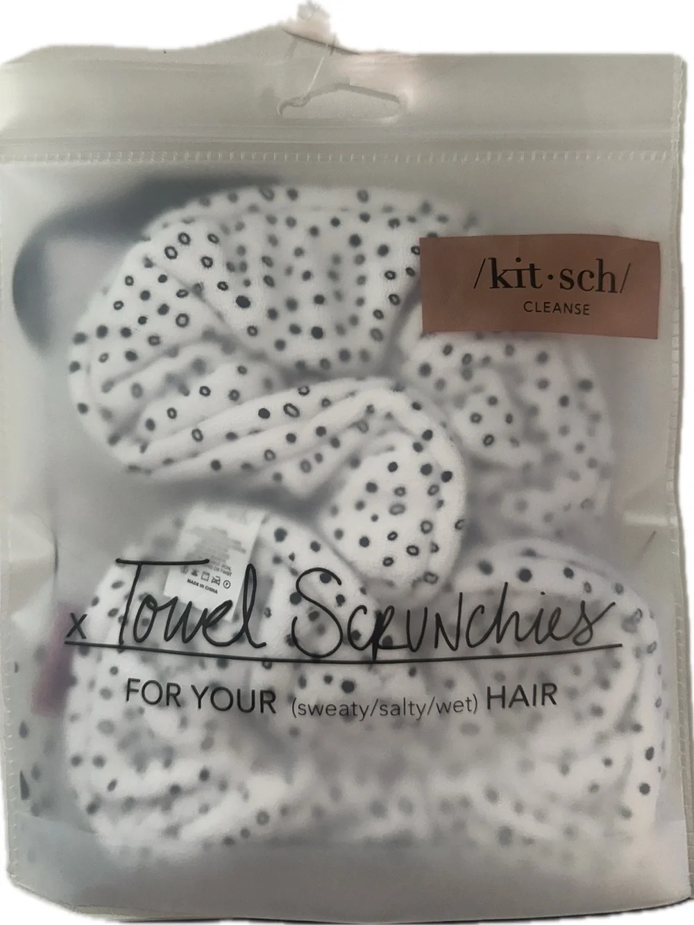 Kitsch White Polka Dot Towel Scrunchies 2 pack